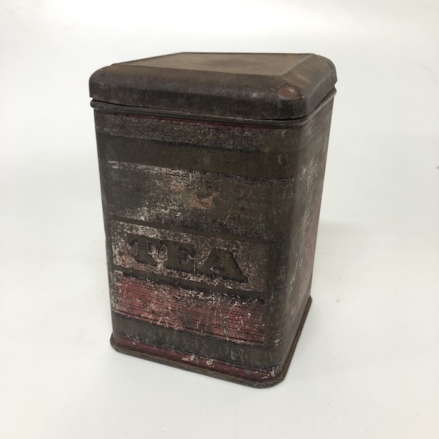 CANNISTER, Metal 'Tea' Tin - Rusted